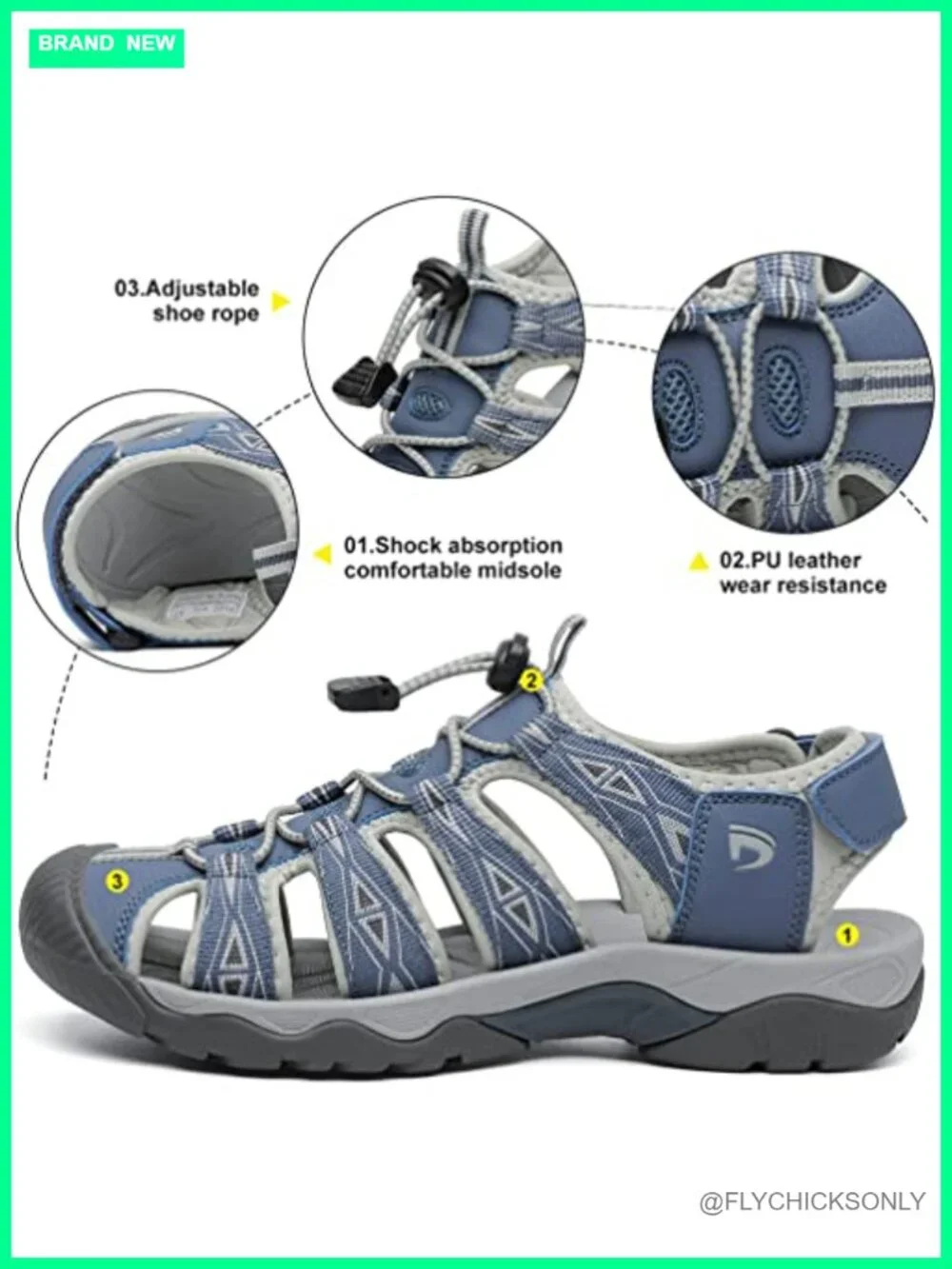 Athletic Water Hiking Sandals | Quick-Dry Mesh, Anti-Slip Rubber Sole, Closed